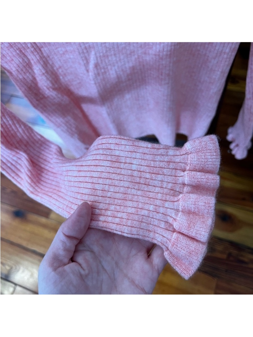 Light Coral Ribbed Long Sleeve Sweater - Picture 3 of 4
